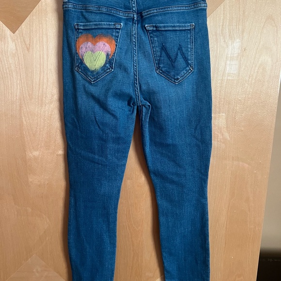 MOTHER High Rise Blue Jeans with Heart Design - Picture 3 of 6